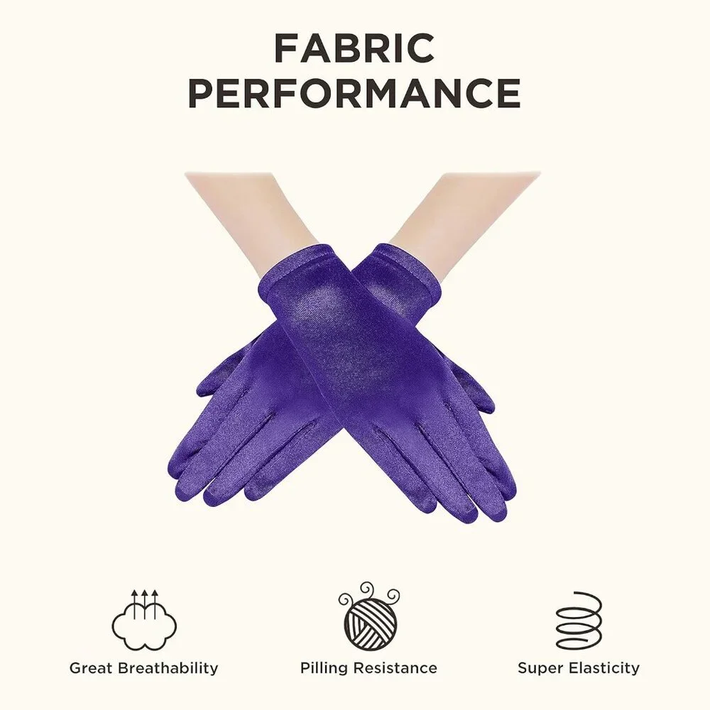 Women's Short Purple Satin Silk Gloves Banquet Wedding Party Costume Accessories